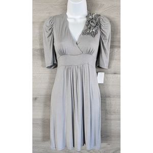 NWT Knit, V-Neck, Embellished Dress - Silver M